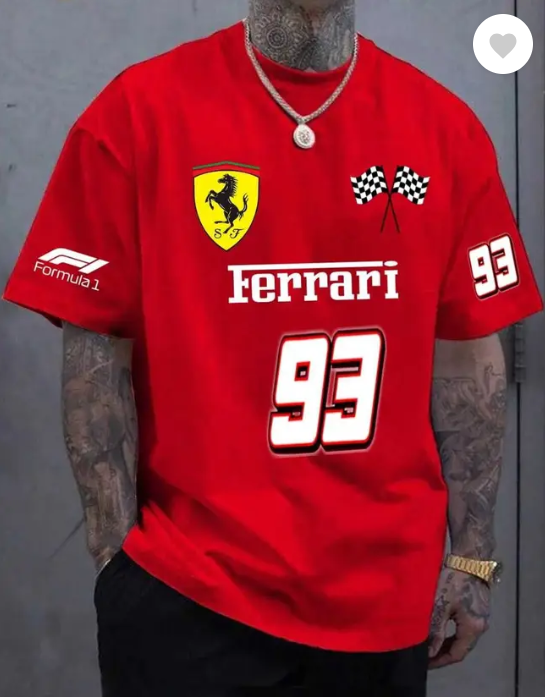 MakeItBharat Oversized Unisex Pure Cotton red T Shirt - Formula 1 ,Ferrari