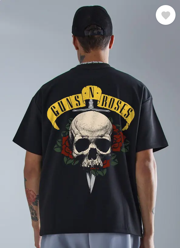MakeItBharat Oversized Unisex Pure Cotton Black T Shirt - Guns and Roses