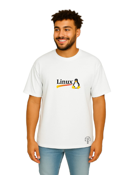 MakeItBharat Oversized Pure Cotton Unisex White Tech T Shirt - Linux