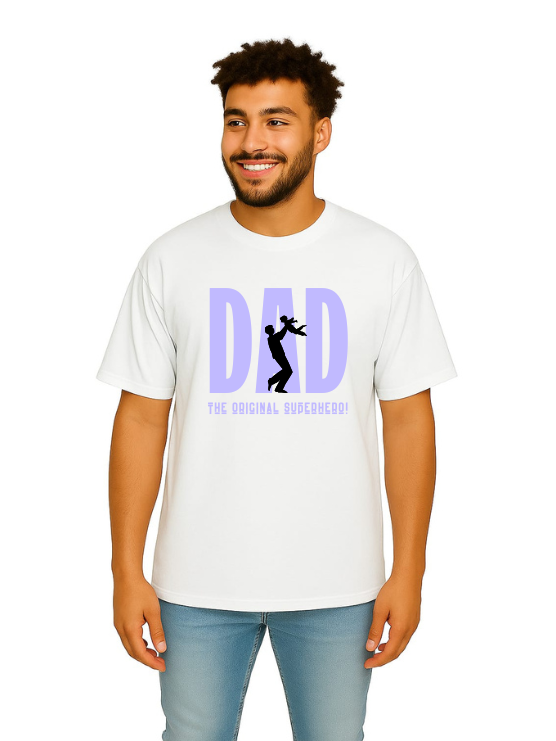 MakeItBharat Oversized Pure Cotton Unisex White T Shirt - Dad Superhero