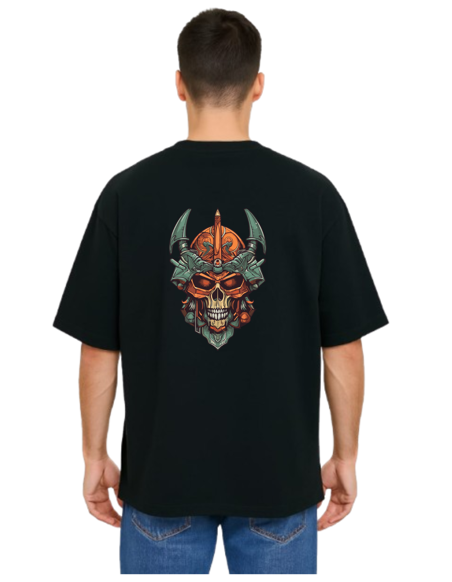 MakeItBharat Oversized Pure Cotton Unisex Black T Shirt - Skull 9