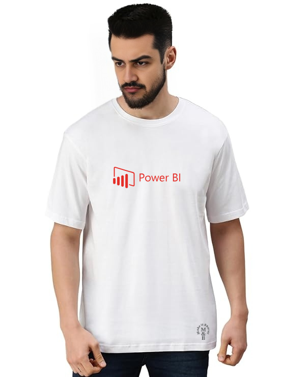 MakeItBharat Oversized Pure Cotton Unisex White Tech T Shirt - Power BI