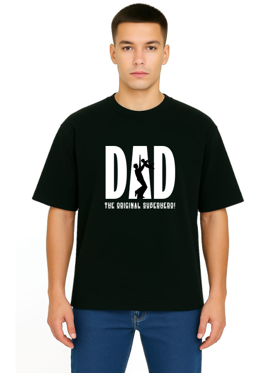 MakeItBharat Oversized Pure Cotton Unisex BlackT Shirt - Dad 1