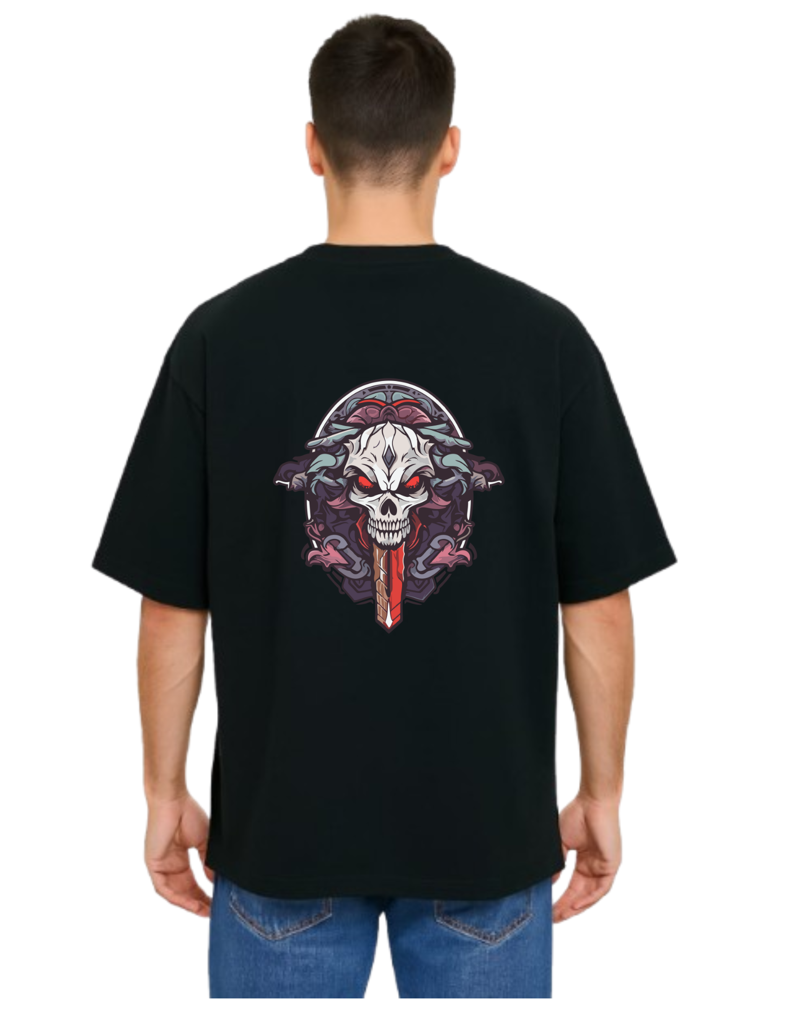 MakeItBharat Oversized Pure Cotton Unisex Black T Shirt - Skull 7