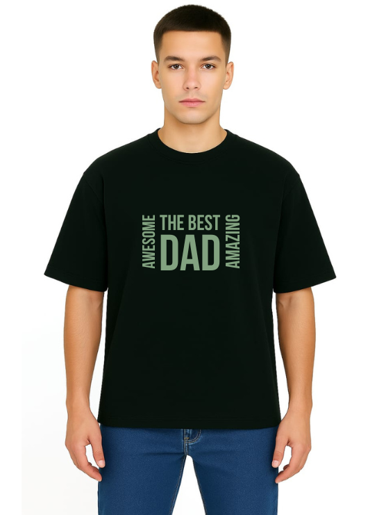 MakeItBharat Oversized Pure Cotton Unisex BlackT Shirt - Best Dad