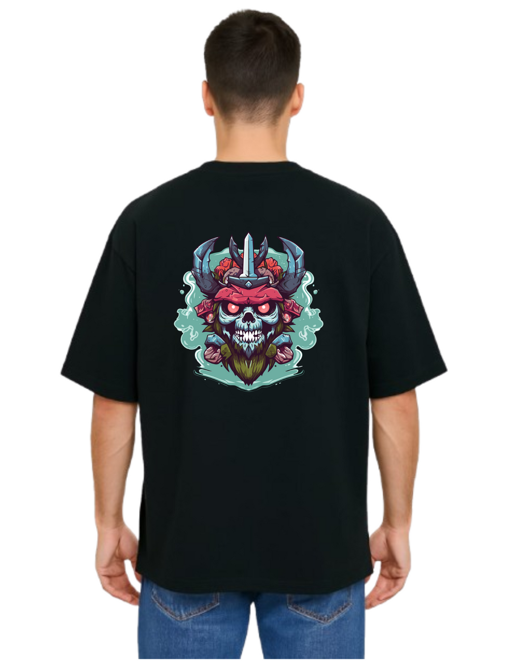 MakeItBharat Oversized Pure Cotton Unisex Black T Shirt - Skull 6