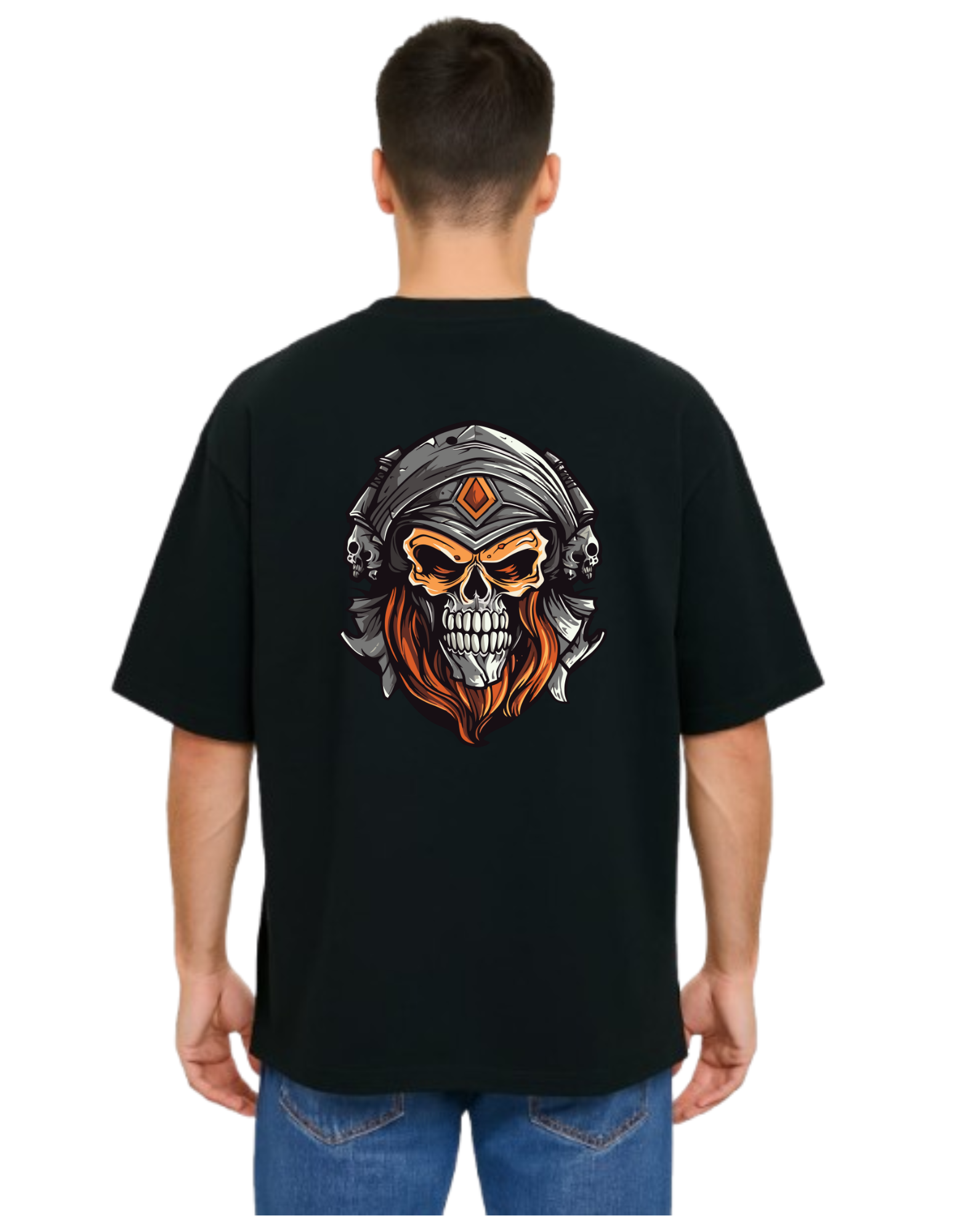 MakeItBharat Oversized Pure Cotton Unisex Black T Shirt - Skull 8