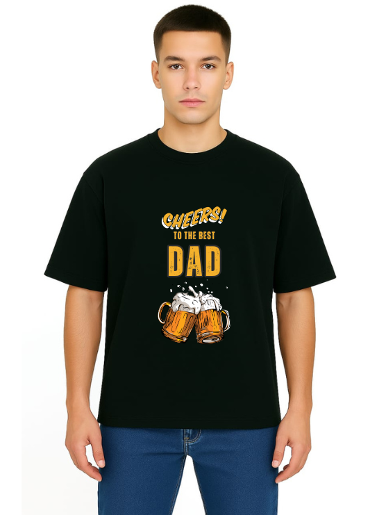 MakeItBharat Oversized Pure Cotton Unisex BlackT Shirt - Dad Beer