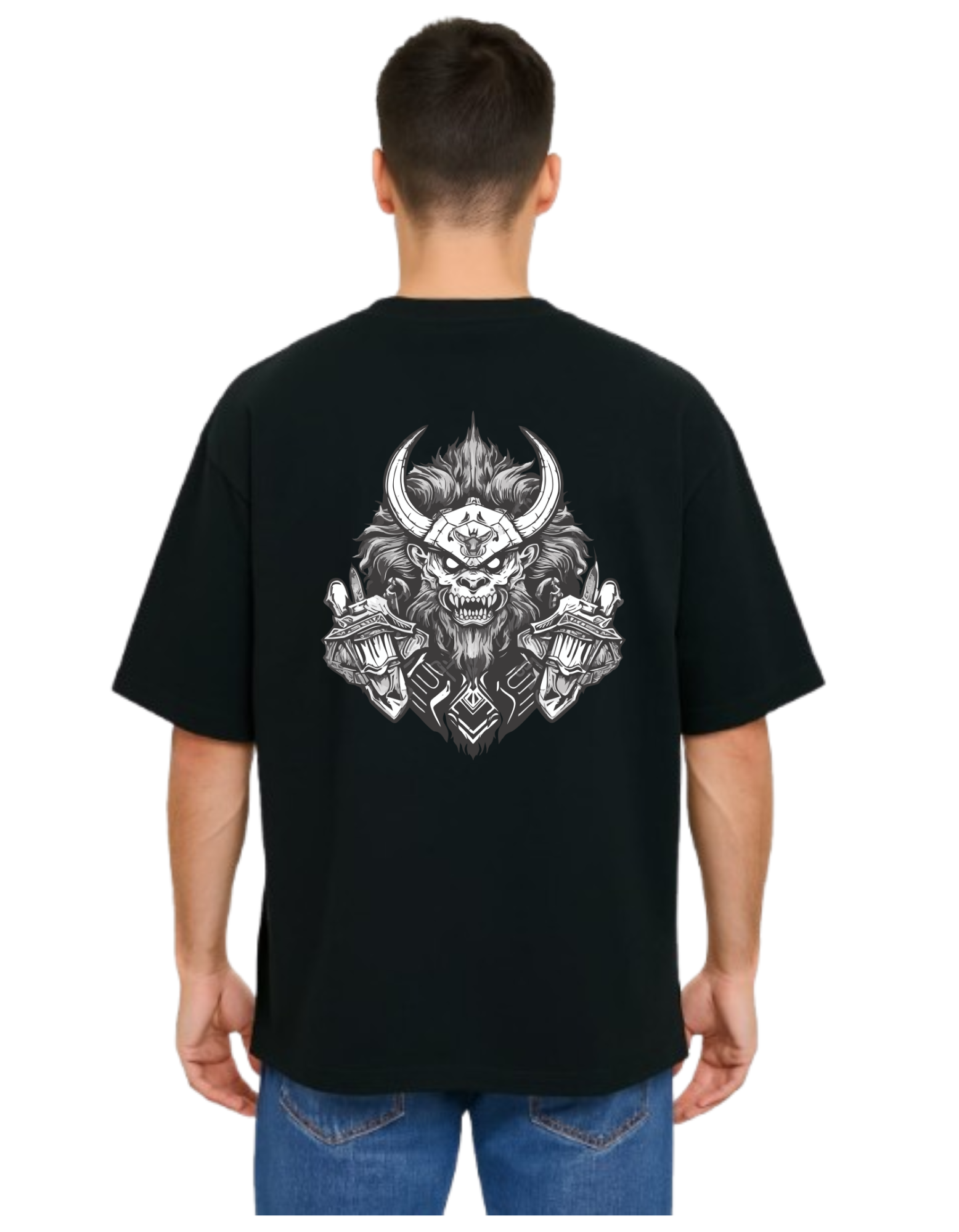 MakeItBharat Oversized Pure Cotton Unisex Black T Shirt - Skull 2