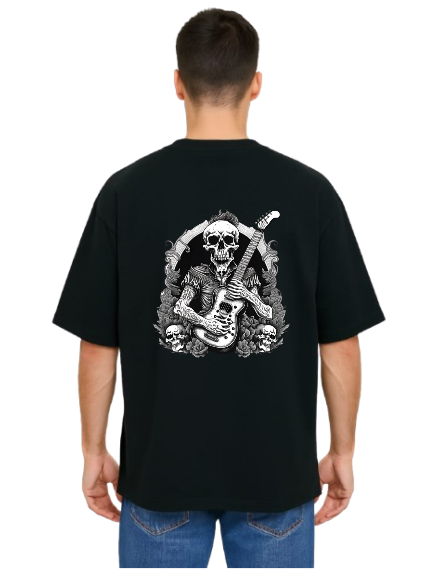 MakeItBharat Oversized Pure Cotton Unisex Black T Shirt - Skull 1