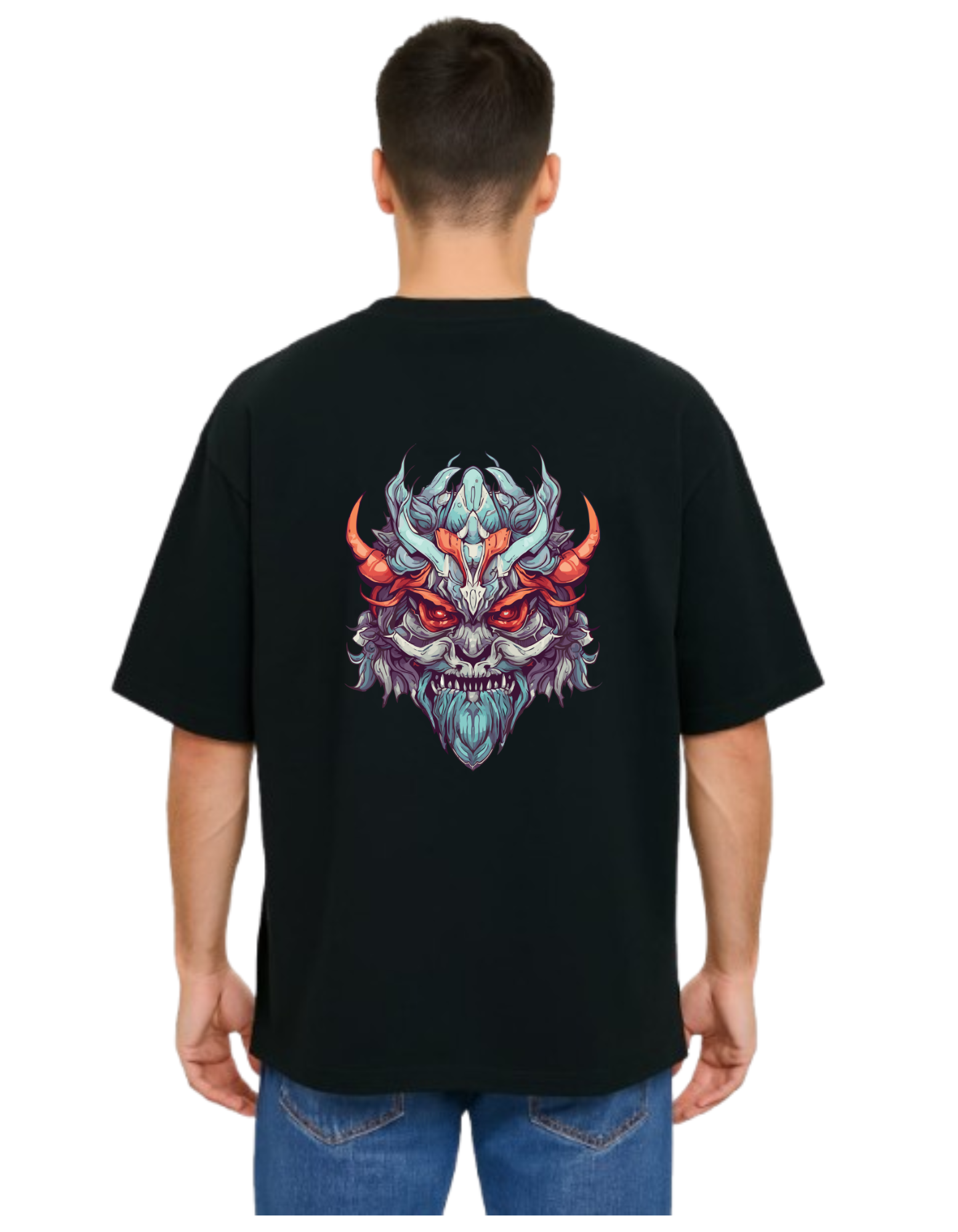 MakeItBharat Oversized Pure Cotton Unisex Black T Shirt - Skull 3