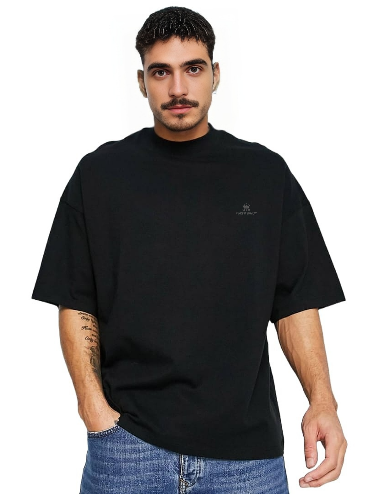 MakeItBharat Oversized Pure Cotton Unisex Black T Shirt - Skull 9