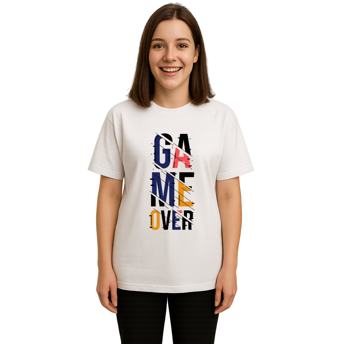 MakeItBharat Oversized Pure Cotton Girls White T Shirt - Game Over