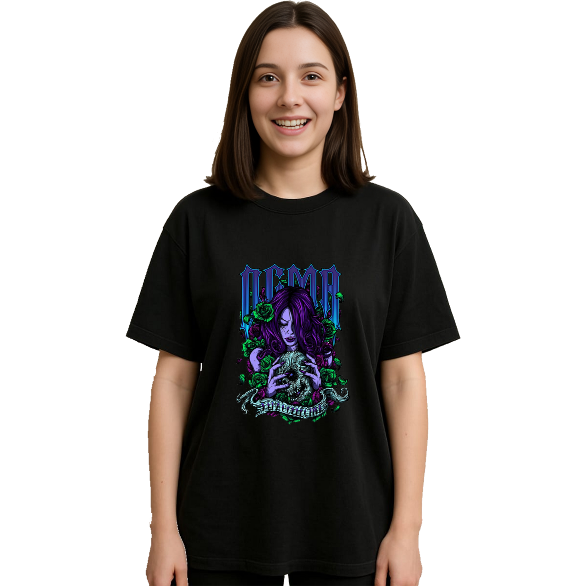 MakeItBharat Oversized Pure Cotton Girls Black T Shirt - Dema