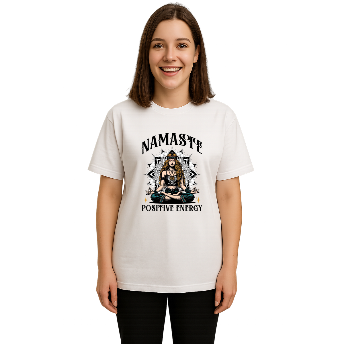 MakeItBharat Oversized Pure Cotton Girls White T Shirt - Namaste
