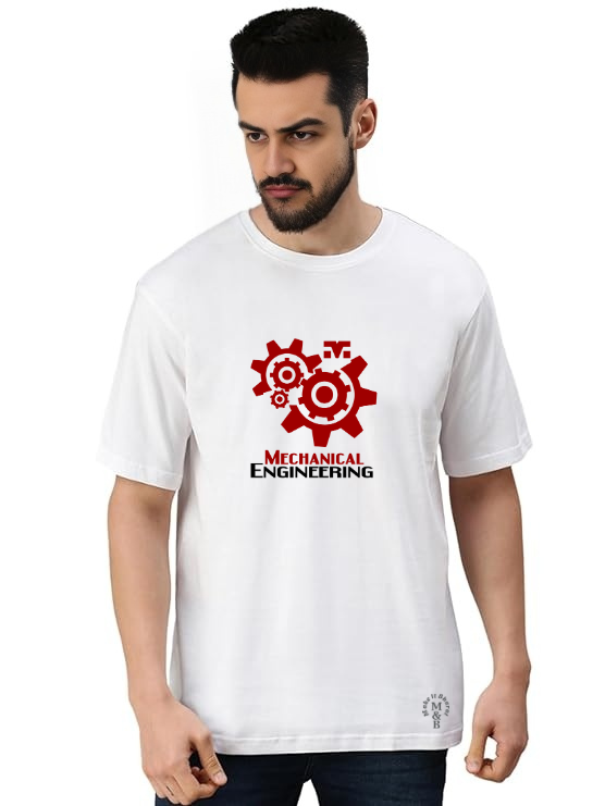 MakeItBharat Oversized Pure Cotton Unisex White Tech T Shirt - Mechanical Engineering