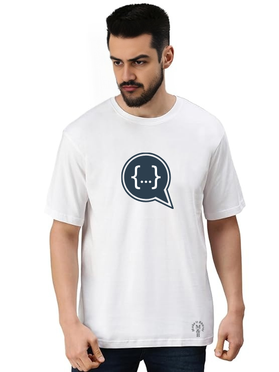 MakeItBharat Oversized Pure Cotton Unisex White Tech T Shirt - Expression