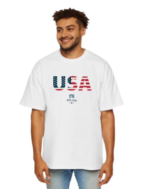 MakeItBharat Oversized Pure Cotton Men's White T Shirt - USA 1776
