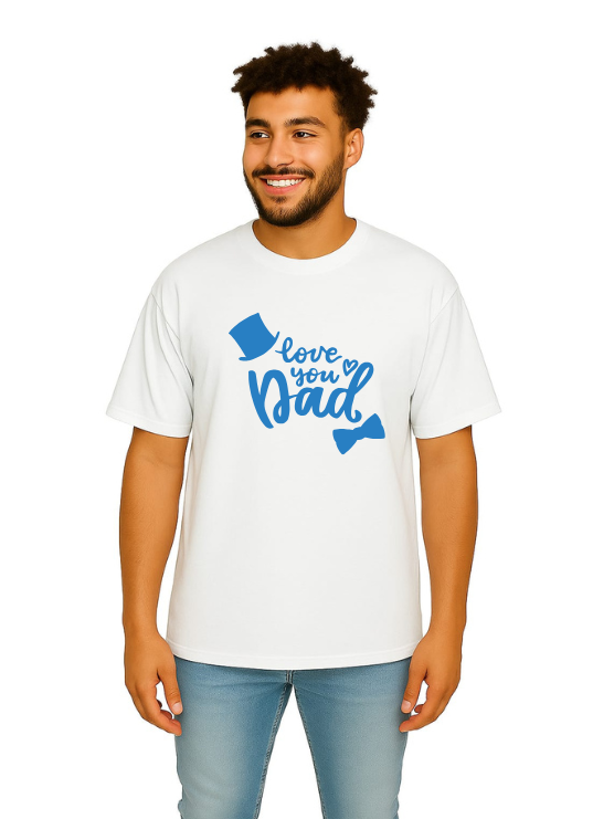 MakeItBharat Oversized Pure Cotton Unisex White T Shirt - Love you Dad