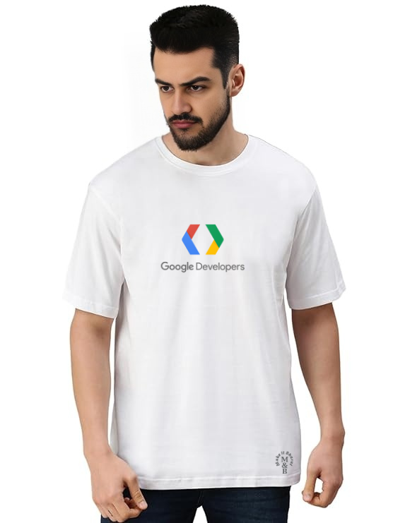 MakeItBharat Oversized Pure Cotton Unisex White Tech T Shirt - Google Developer