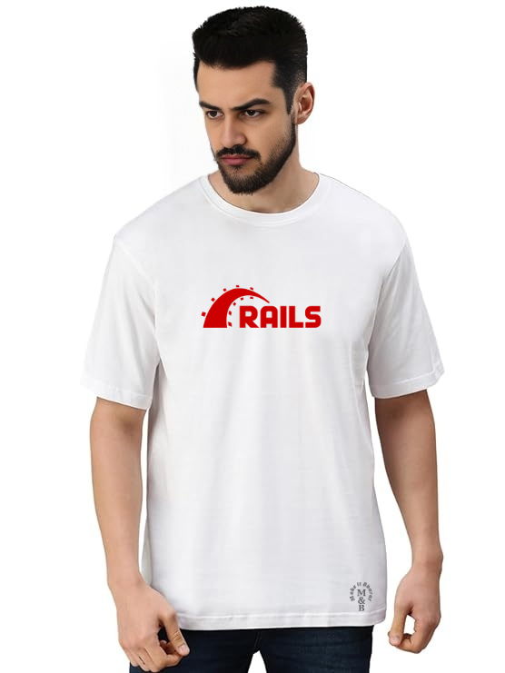 MakeItBharat Oversized Pure Cotton Unisex White Tech T Shirt - Ruby on Rails