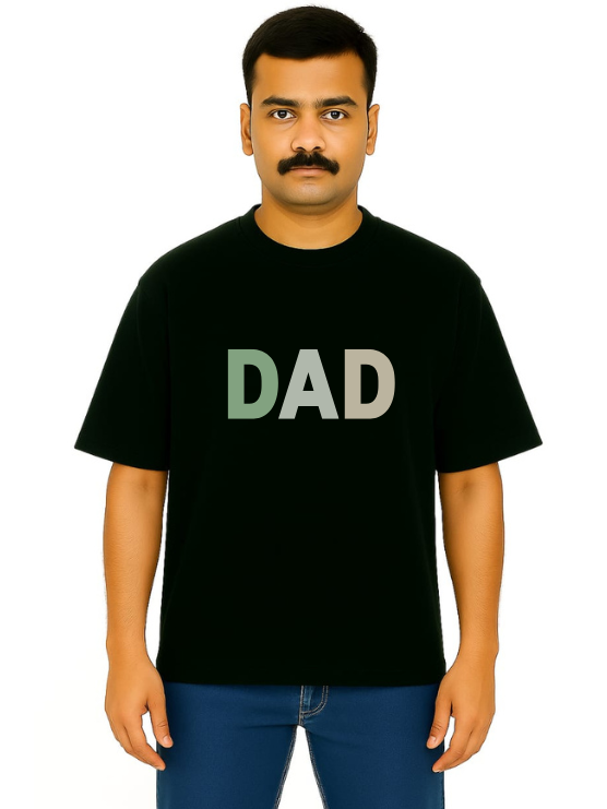 MakeItBharat Oversized Pure Cotton Unisex BlackT Shirt - Dad