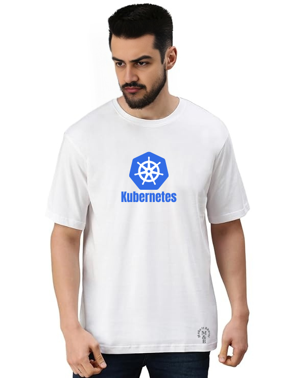 MakeItBharat Oversized Pure Cotton Unisex White Tech T Shirt - Kubernetes