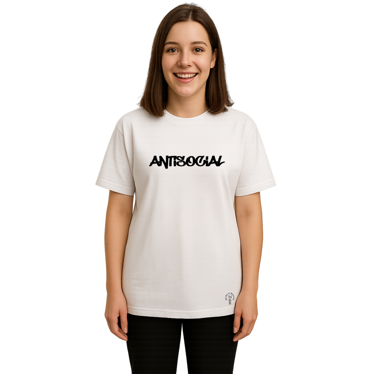 MakeItBharat Oversized Pure Cotton Girls White T Shirt - Antisocial