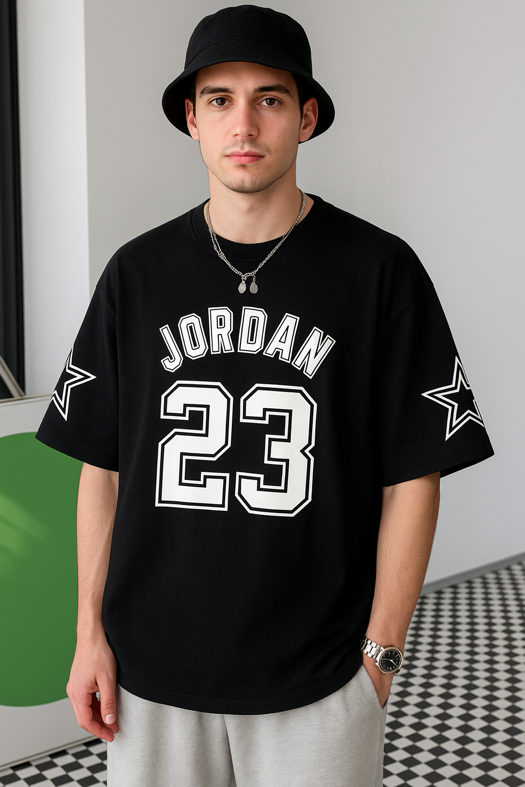 MakeItBharat Oversized Unisex Pure Cotton Black T Shirt - jordan 23