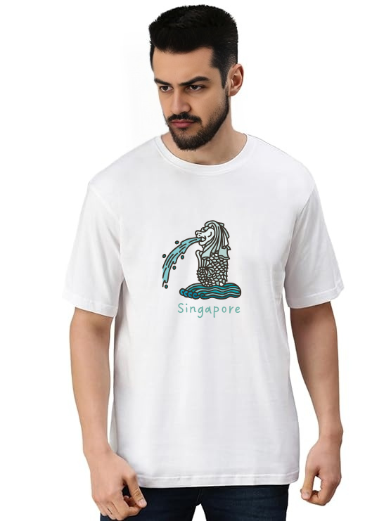 MakeItBharat Oversized Pure Cotton Unisex WhiteT Shirt - Singapore