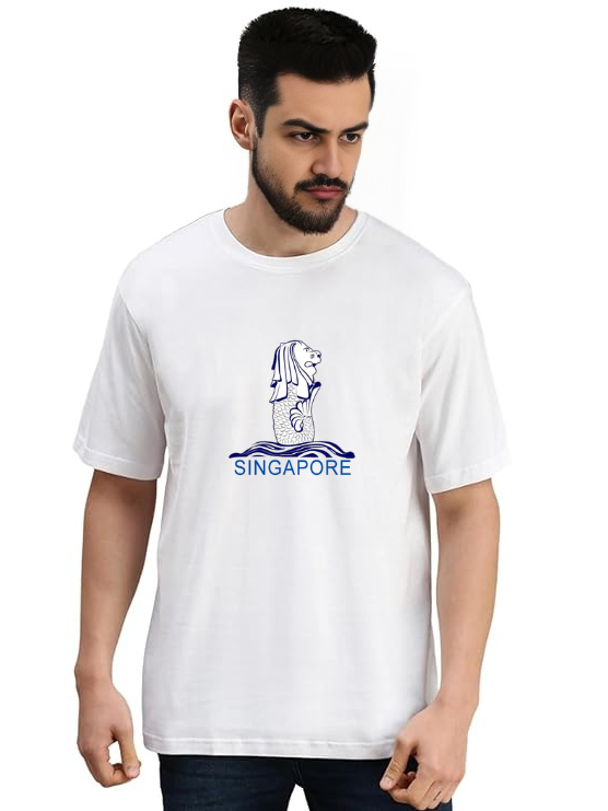MakeItBharat Oversized Pure Cotton Unisex WhiteT Shirt - Singapore 2