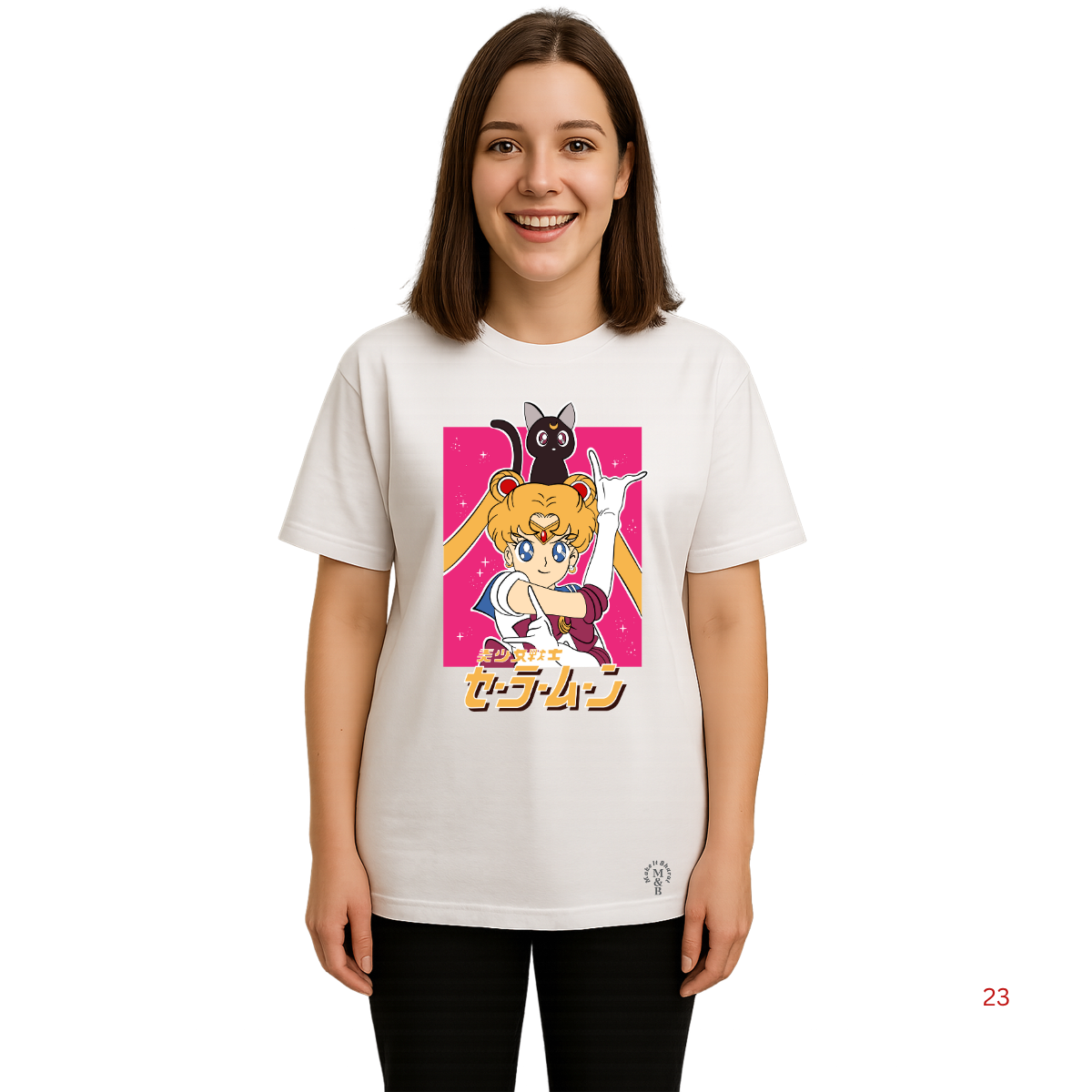 MakeItBharat Oversized Pure Cotton Girls White T Shirt - Sailor Moon 12