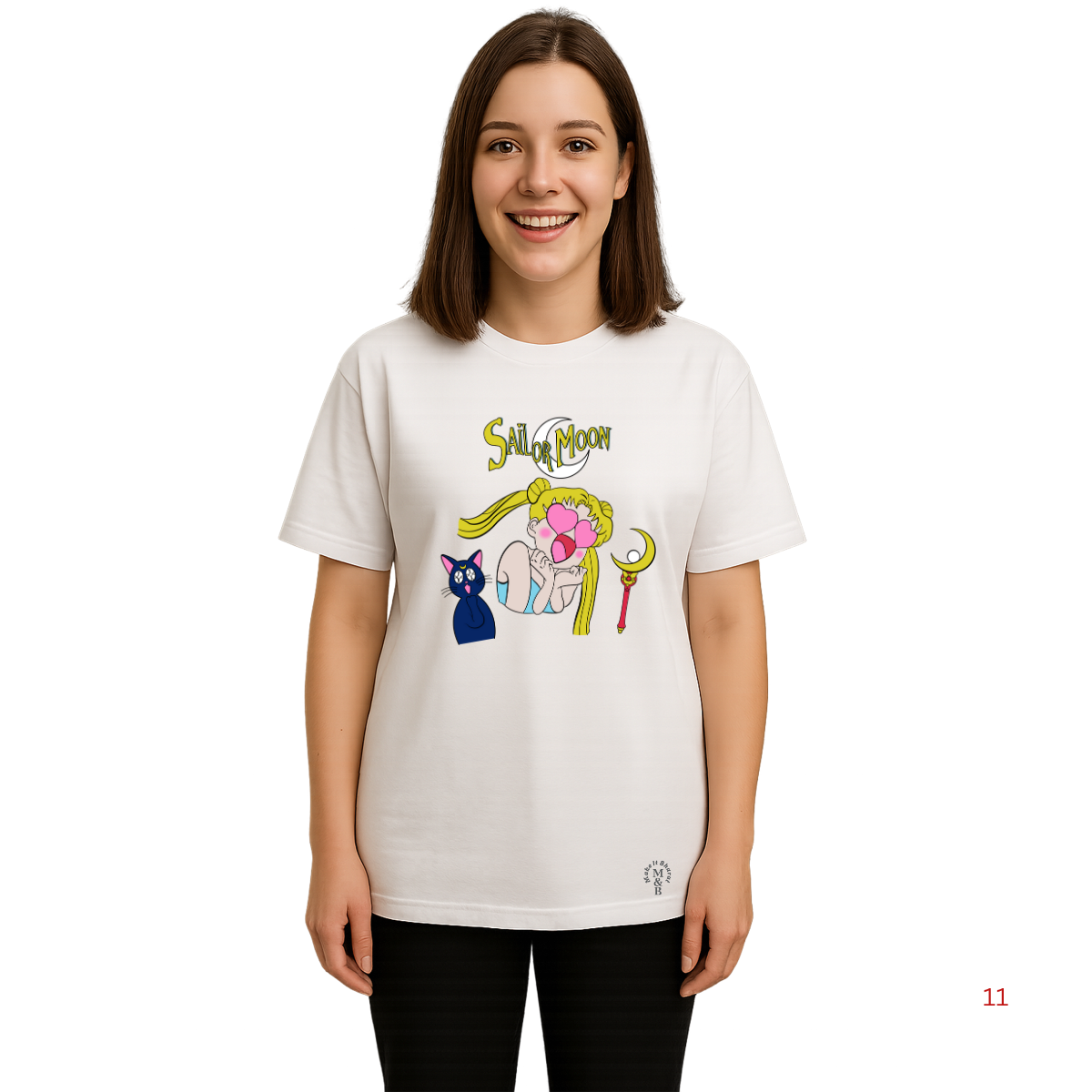 MakeItBharat Oversized Pure Cotton Girls White T Shirt - Sailor Moon 10