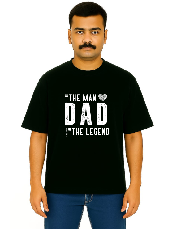 MakeItBharat Oversized Pure Cotton Unisex BlackT Shirt - Dad Legend