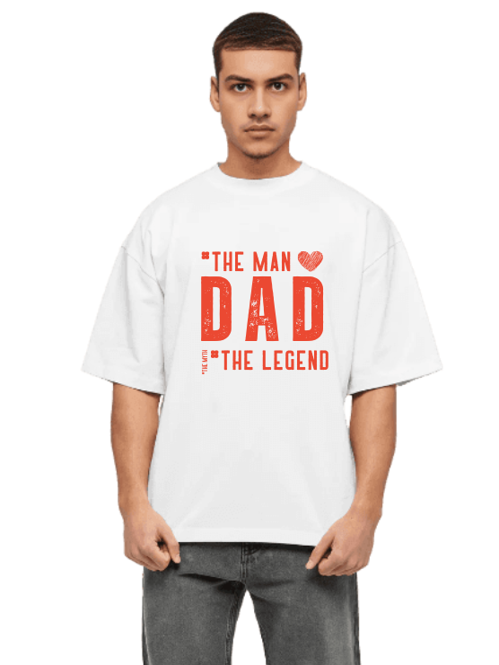 MakeItBharat Oversized Pure Cotton Unisex White T Shirt - Dad is Legend