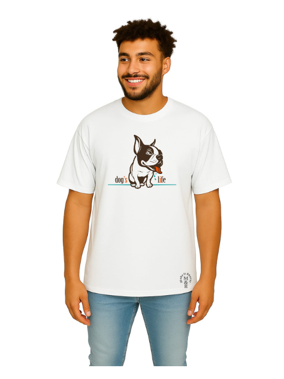 MakeItBharat Oversized Pure Cotton Unisex White T Shirt - Dog's Life