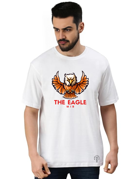 MakeItBharat Oversized Pure Cotton Unisex White T Shirt - Eagle