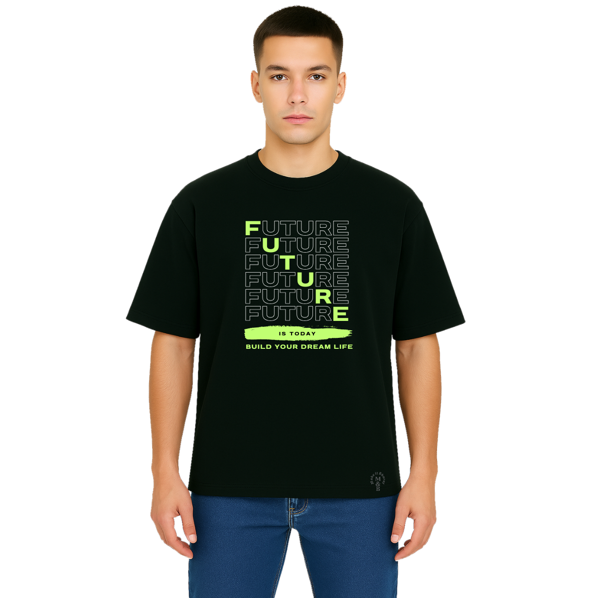 MakeItBharat Oversized Pure Cotton Unisex Black T Shirt - Future