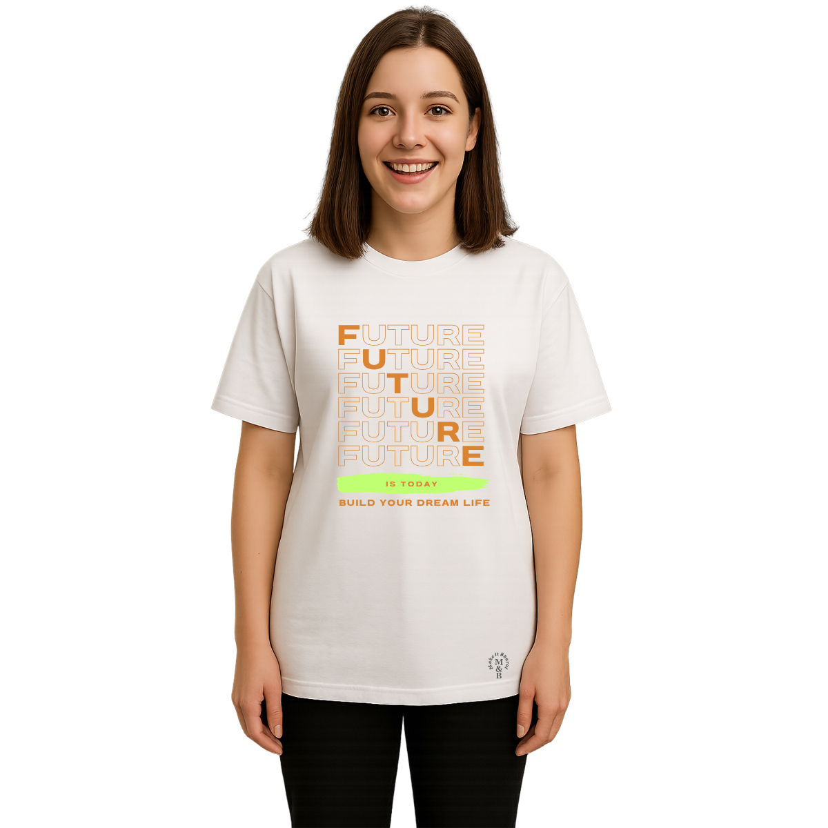 MakeItBharat Oversized Pure Cotton Girls White T Shirt - Future