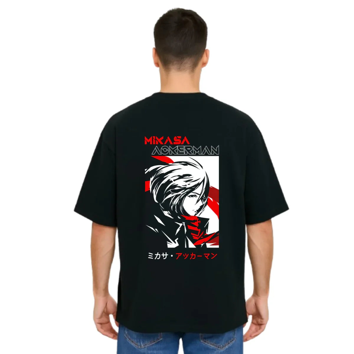 MakeItBharat Oversized Pure Cotton Unisex Black T Shirt - Titan Attack 1