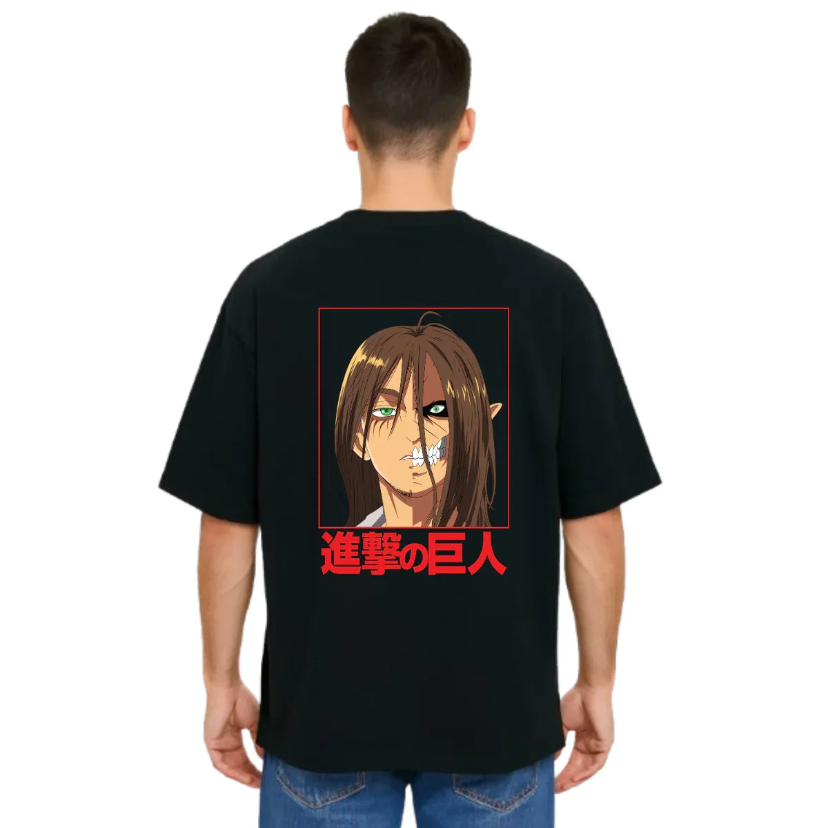 MakeItBharat Oversized Pure Cotton Unisex Black T Shirt - Titan Attack 10