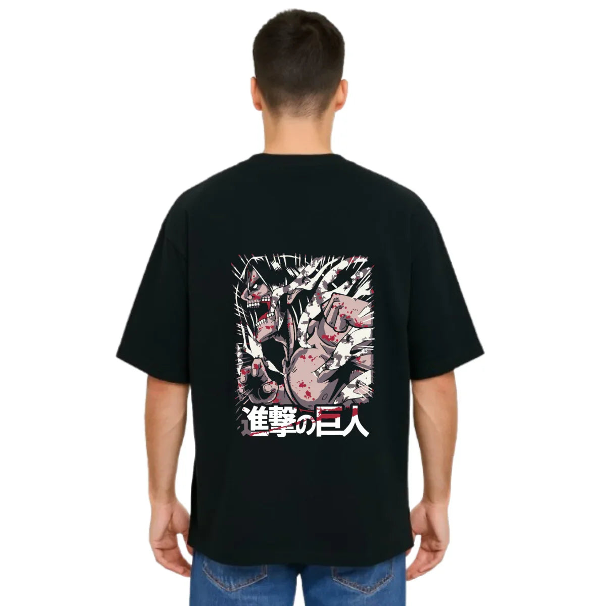 MakeItBharat Oversized Pure Cotton Unisex Black T Shirt - Titan Attack 12