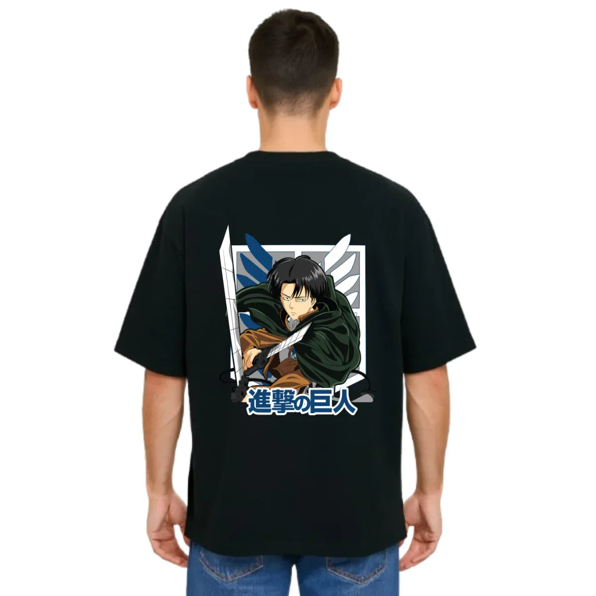 MakeItBharat Oversized Pure Cotton Unisex Black T Shirt - Titan Attack 15