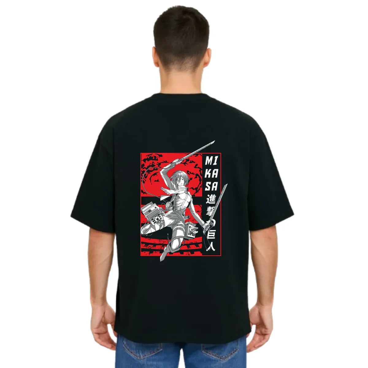 MakeItBharat Oversized Pure Cotton Unisex Black T Shirt - Titan Attack 21