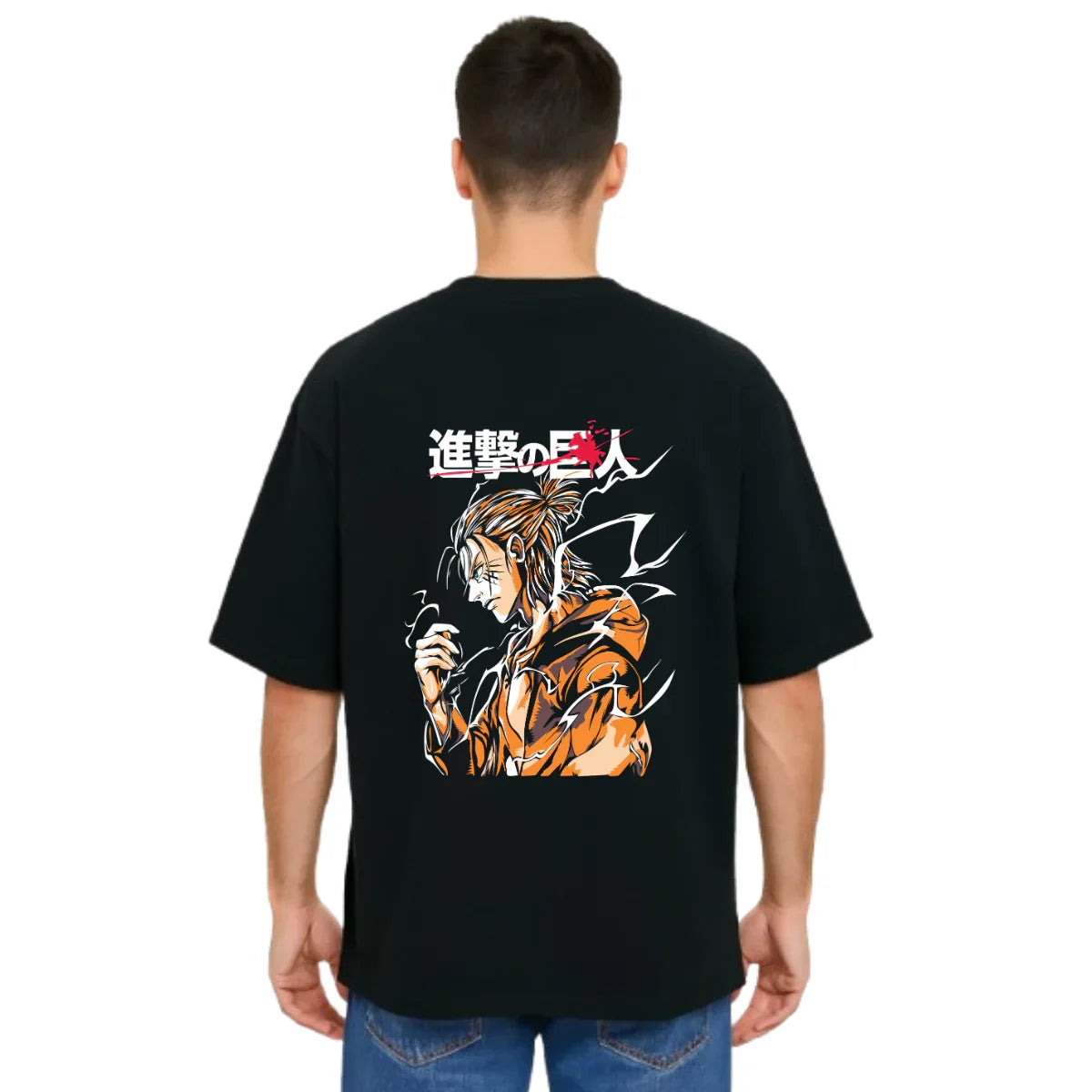 MakeItBharat Oversized Pure Cotton Unisex Black T Shirt - Titan Attack 23