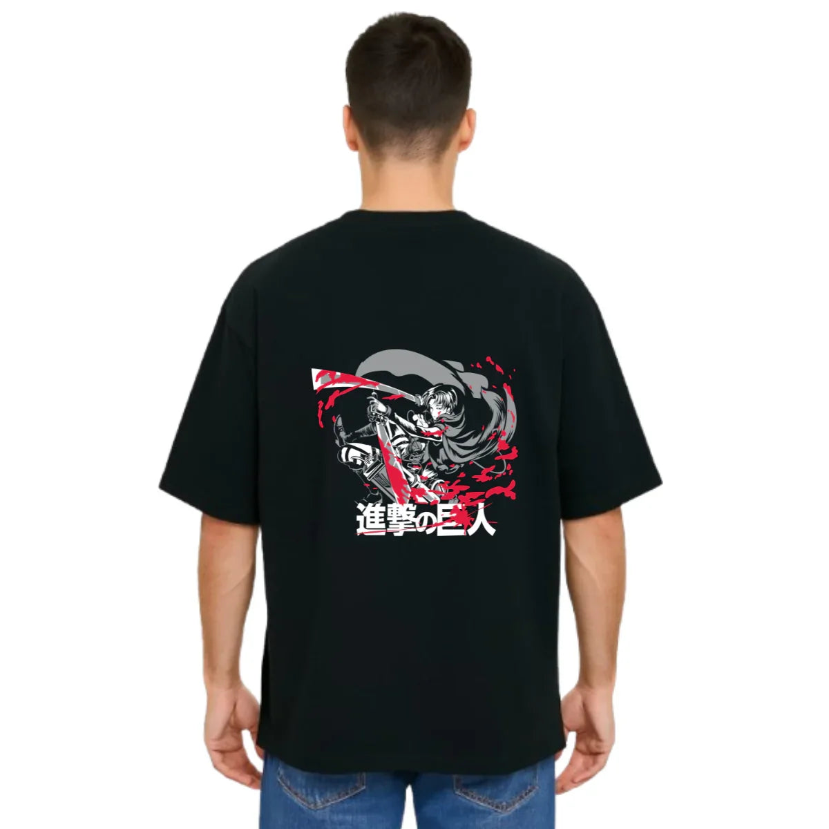 MakeItBharat Oversized Pure Cotton Unisex Black T Shirt - Titan Attack 24