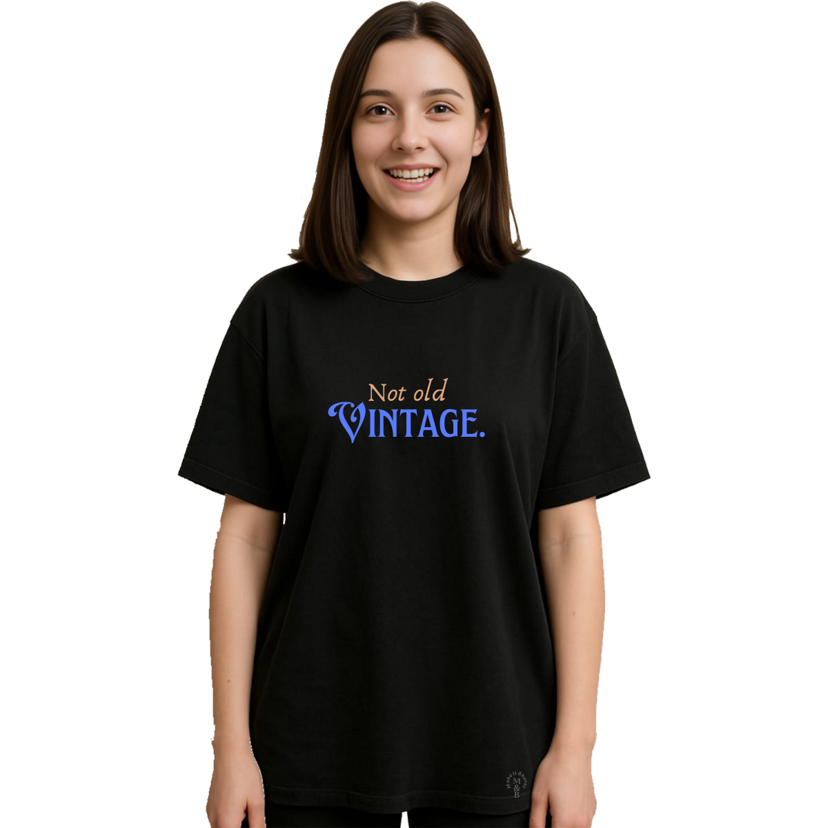 MakeItBharat Oversized Pure Cotton Girls Black T Shirt - Not Old Vintage