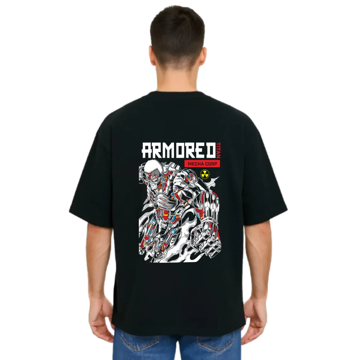 MakeItBharat Oversized Pure Cotton Unisex Black T Shirt - Titan Attack 3