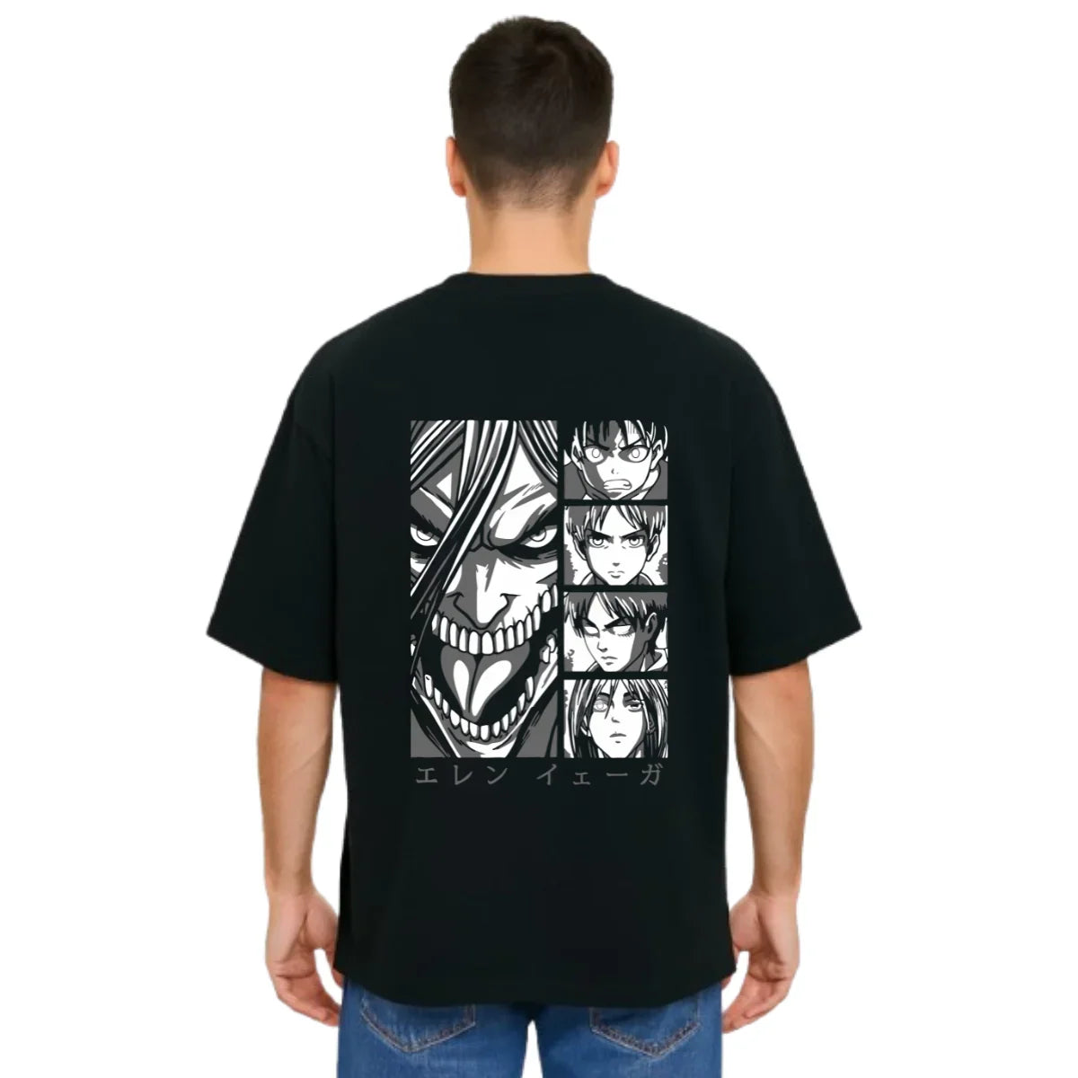 MakeItBharat Oversized Pure Cotton Unisex Black T Shirt - Titan Attack 6