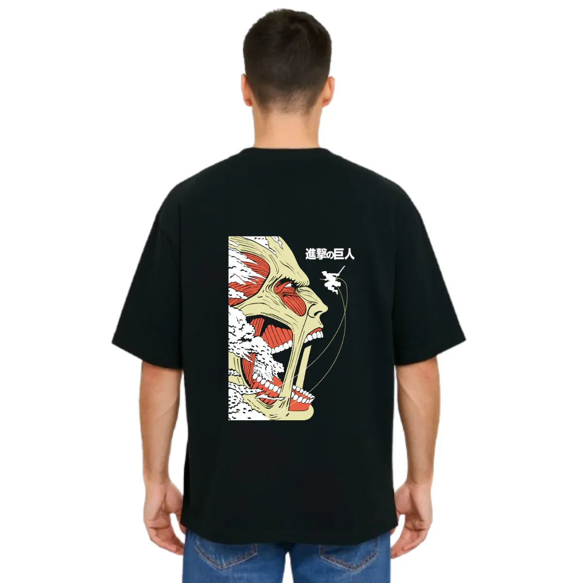 MakeItBharat Oversized Pure Cotton Unisex Black T Shirt - Titan Attack 7